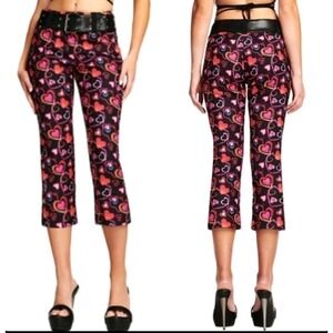 I.AM.GIA Womens Rylee Cropped Pants Black Pink Hearts Stretch XS